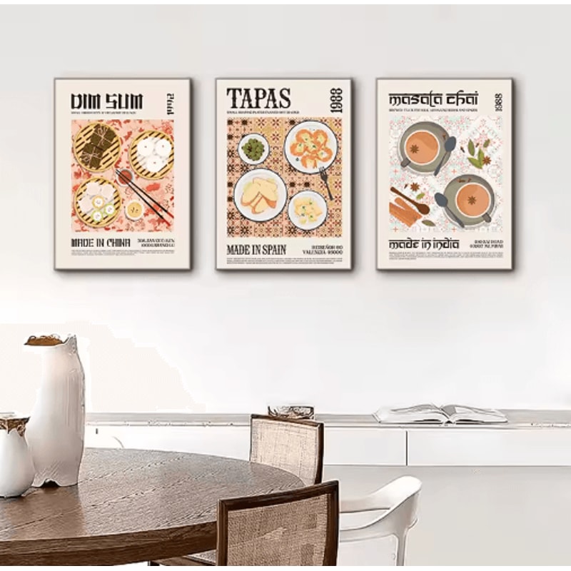 Delicious Food Wall Art Canvas World Cuisine Kitchen Poster With Ravioli Ramen Coffee 23