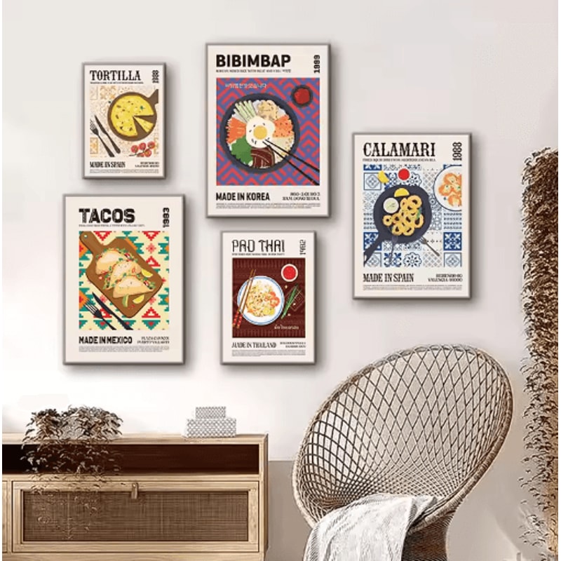 Delicious Food Wall Art Canvas World Cuisine Kitchen Poster With Ravioli Ramen Coffee 25
