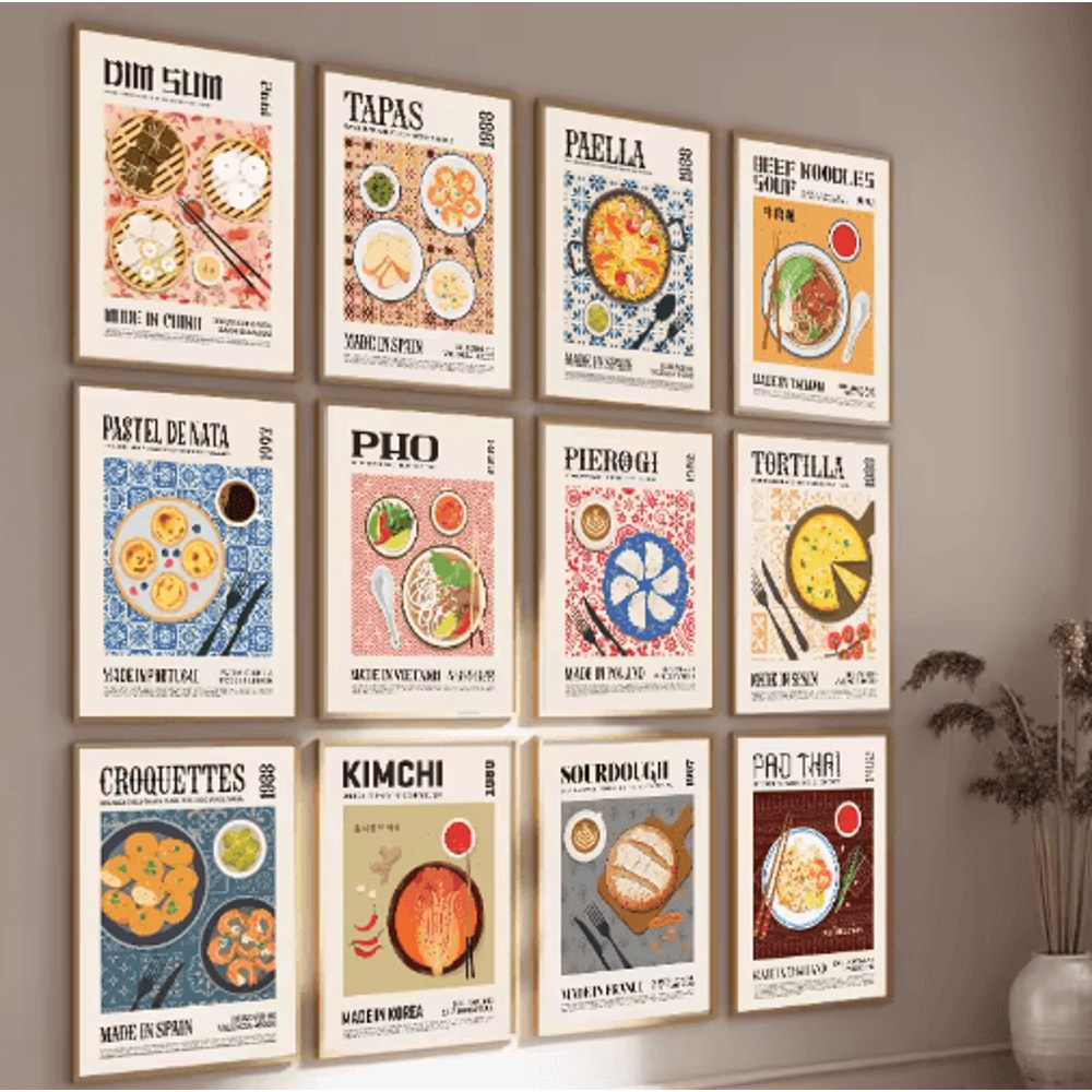 Delicious Food Wall Art Canvas World Cuisine Kitchen Poster With Ravioli Ramen Coffee 0