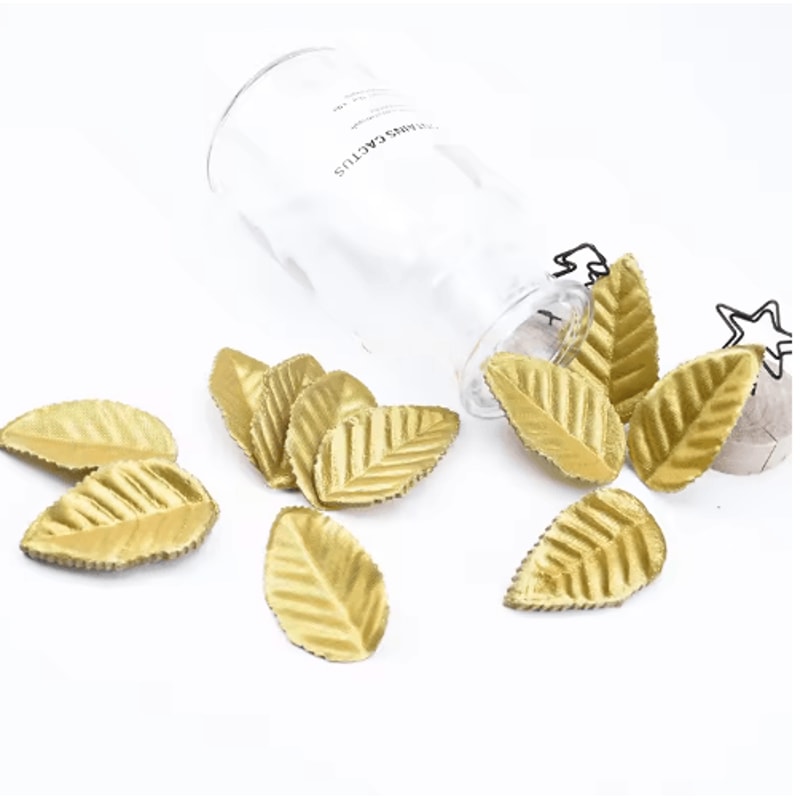 100pcs Gold Artificial Leaves Silk Leaf Decoration For Crafts Wreaths Events 5