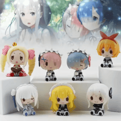 cute re zero rem figure – mini emilia & ram pvc anime desk figurine