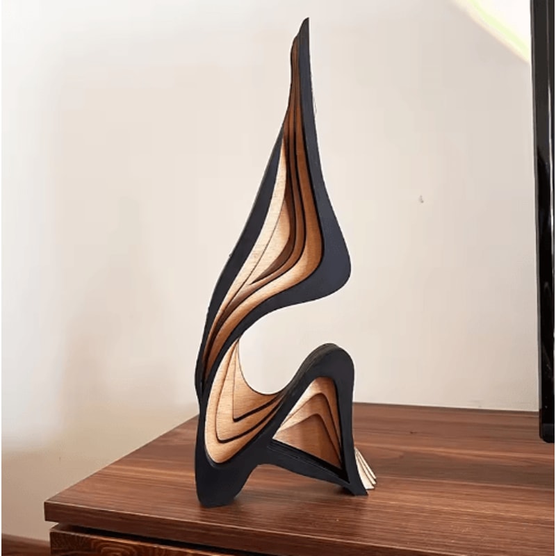 Modern Wooden Abstract Sculpture Curved Artistic Bookshelf Desk Decor 3