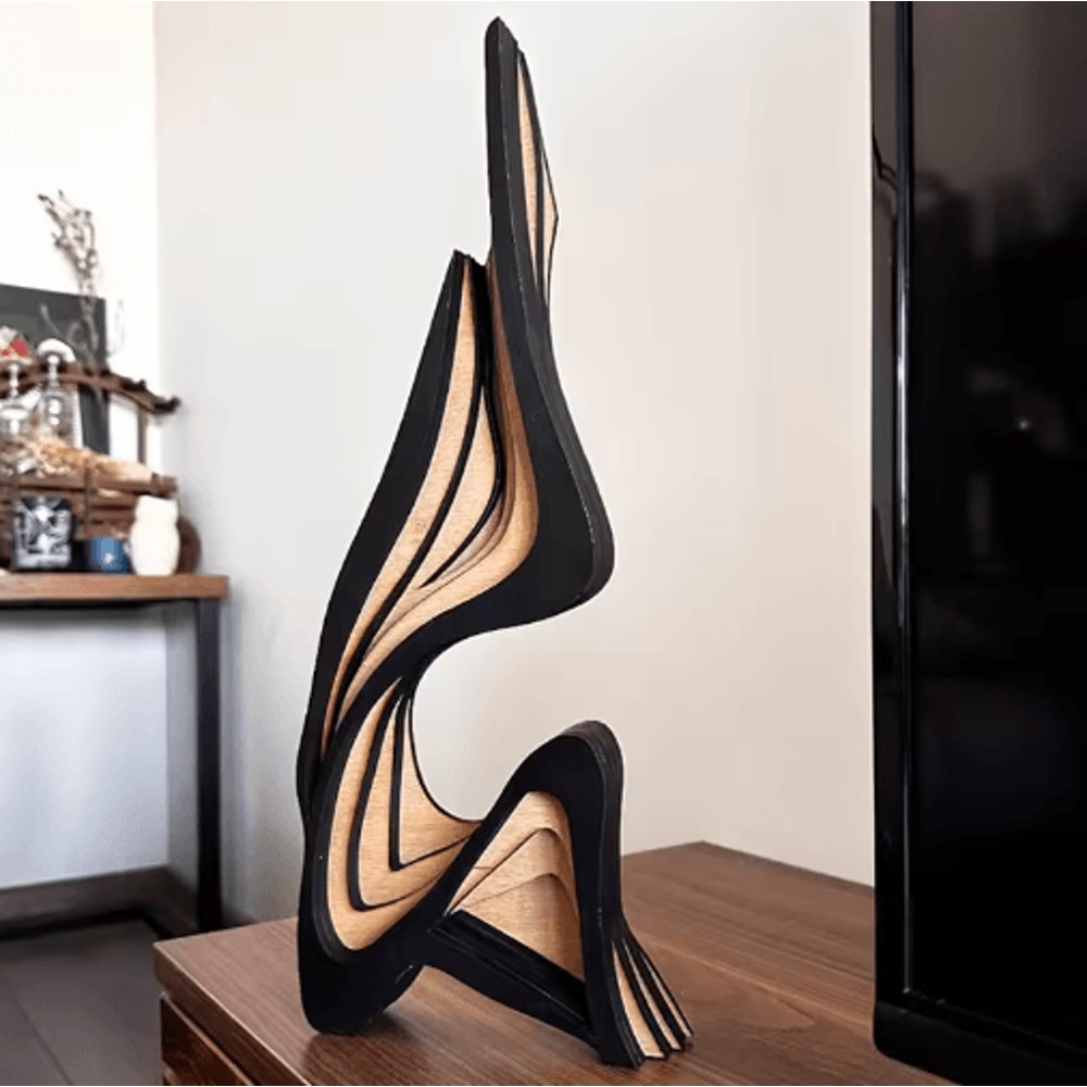 Modern Wooden Abstract Sculpture Curved Artistic Bookshelf Desk Decor 5