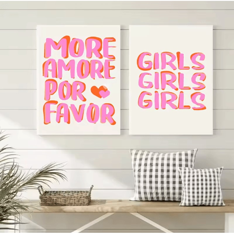 Nordic Pink Quote Wall Art More Amor Por Favor Eclectic Love Canvas Print 12