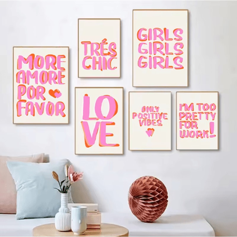Nordic Pink Quote Wall Art More Amor Por Favor Eclectic Love Canvas Print 0