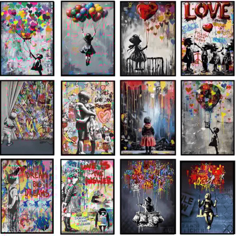 Banksy Style Graffiti Canvas Print Modern Urban Street Art Wall Poster Frameless 0