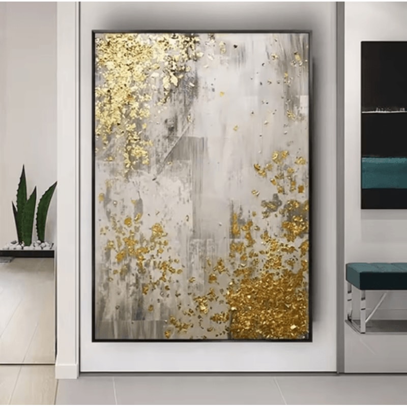Large Abstract Texture Wall Art Handmade Gold Minimalist Canvas Painting 3