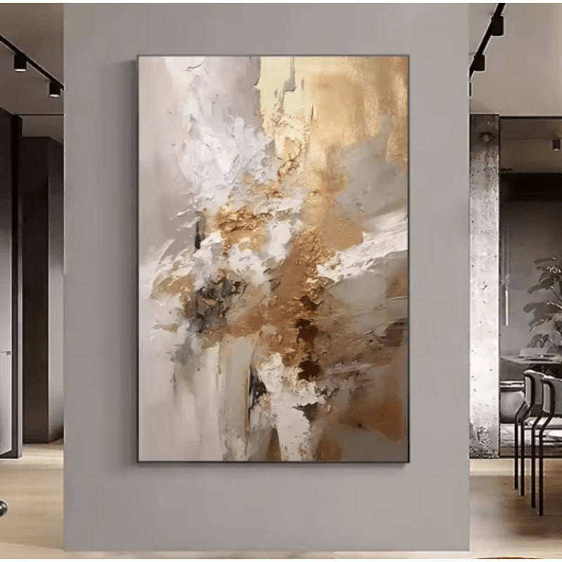 Large Abstract Texture Wall Art Handmade Gold Minimalist Canvas Painting 0