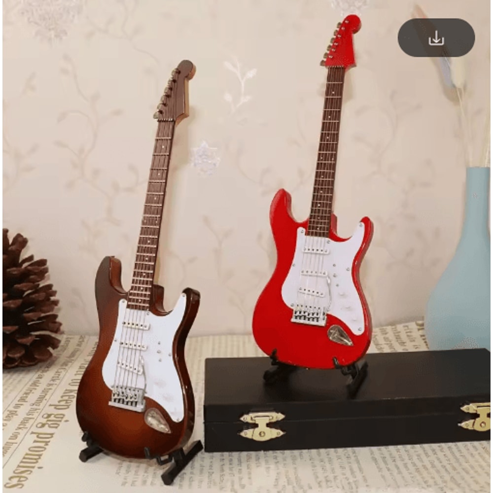 Mini Wooden Guitar Decor Musical Instrument Model With Display Stand 8