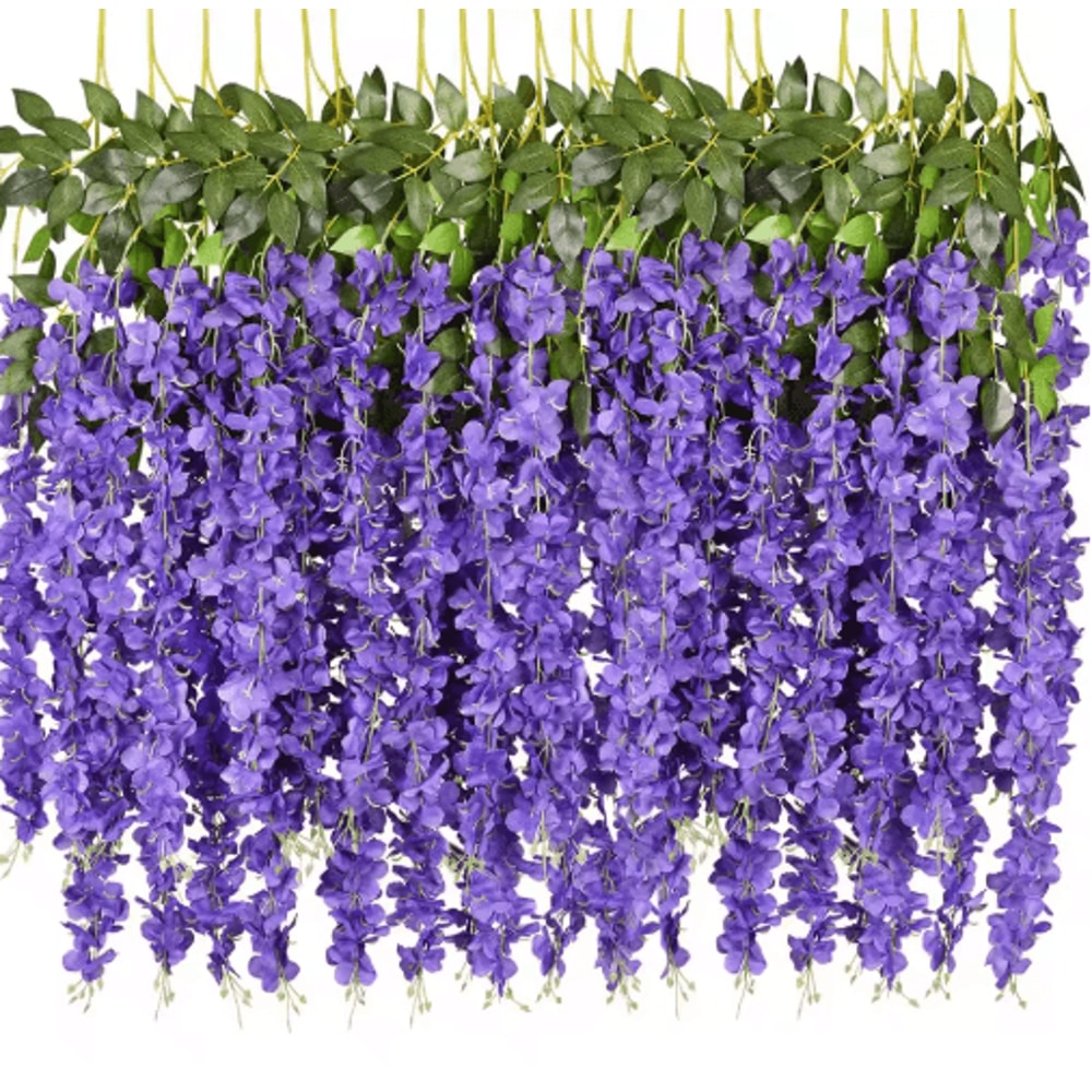 Elegant Artificial Violet Flowers Vine Hanging Fake Floral Decor For Home Weddings 1