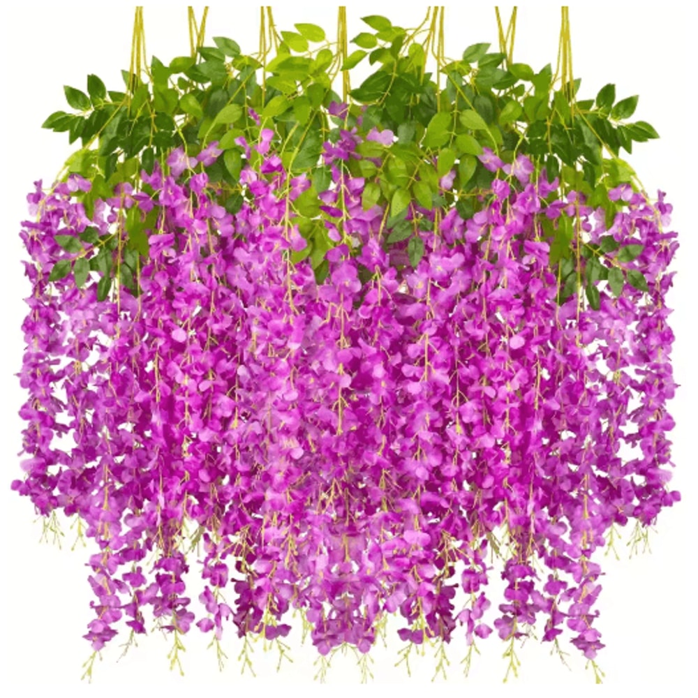 Elegant Artificial Violet Flowers Vine Hanging Fake Floral Decor For Home Weddings 4