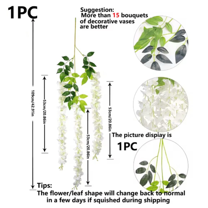 Elegant Artificial Violet Flowers Vine Hanging Fake Floral Decor For Home Weddings 6