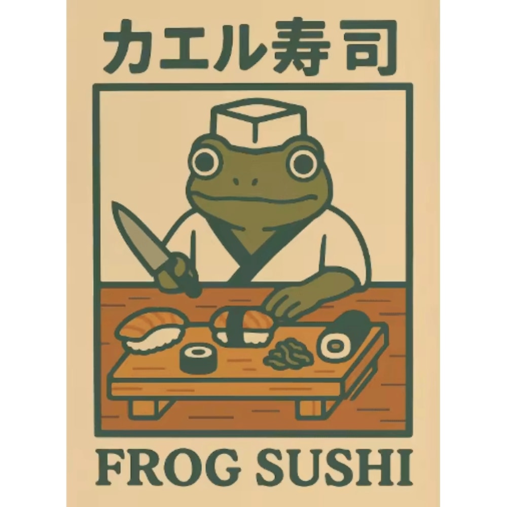 Retro Funny Frog Wall Art Japanese Woodblock Sushi Bathroom Poster 2