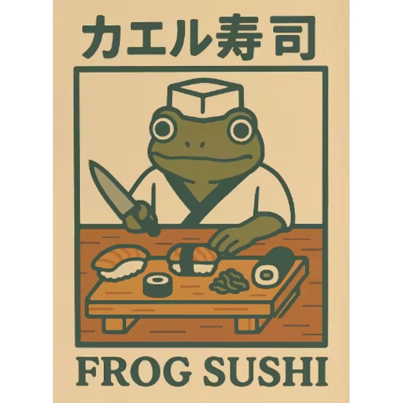 Retro Funny Frog Wall Art Japanese Woodblock Sushi Bathroom Poster 2