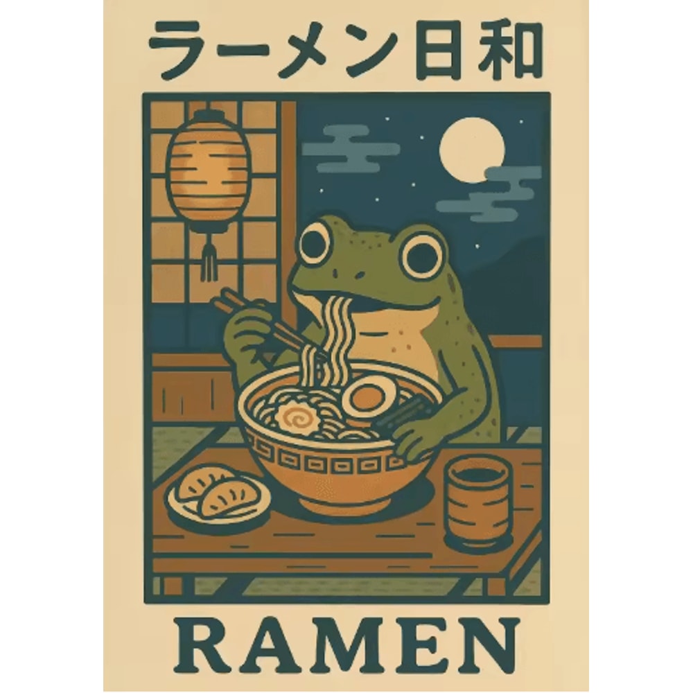 Retro Funny Frog Wall Art Japanese Woodblock Sushi Bathroom Poster 6