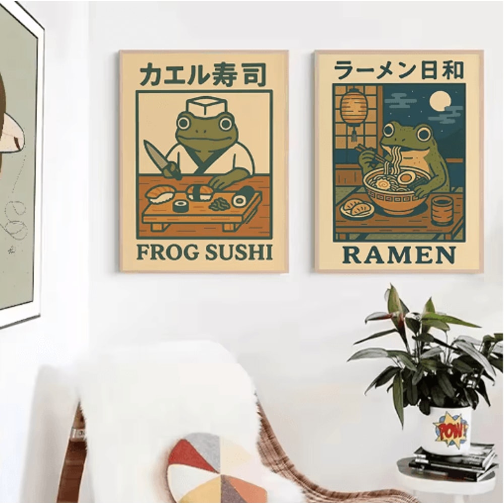 Retro Funny Frog Wall Art Japanese Woodblock Sushi Bathroom Poster 9
