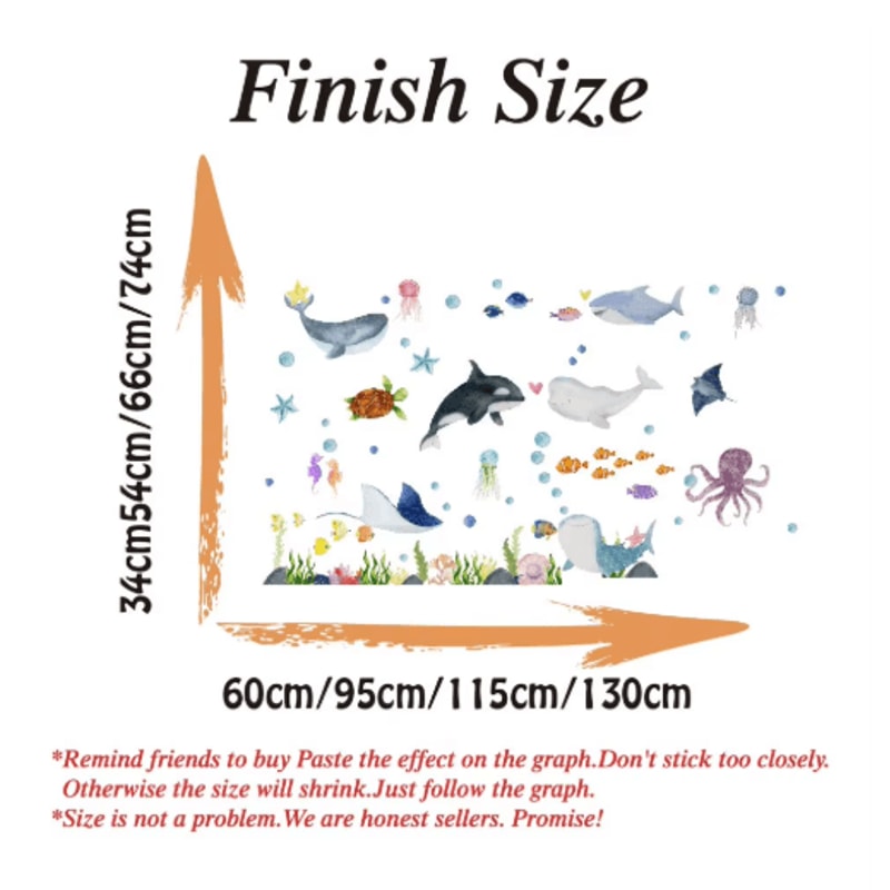 Large Ocean Wall Stickers Undersea Animal Nursery Kids Room Wall Decals 3