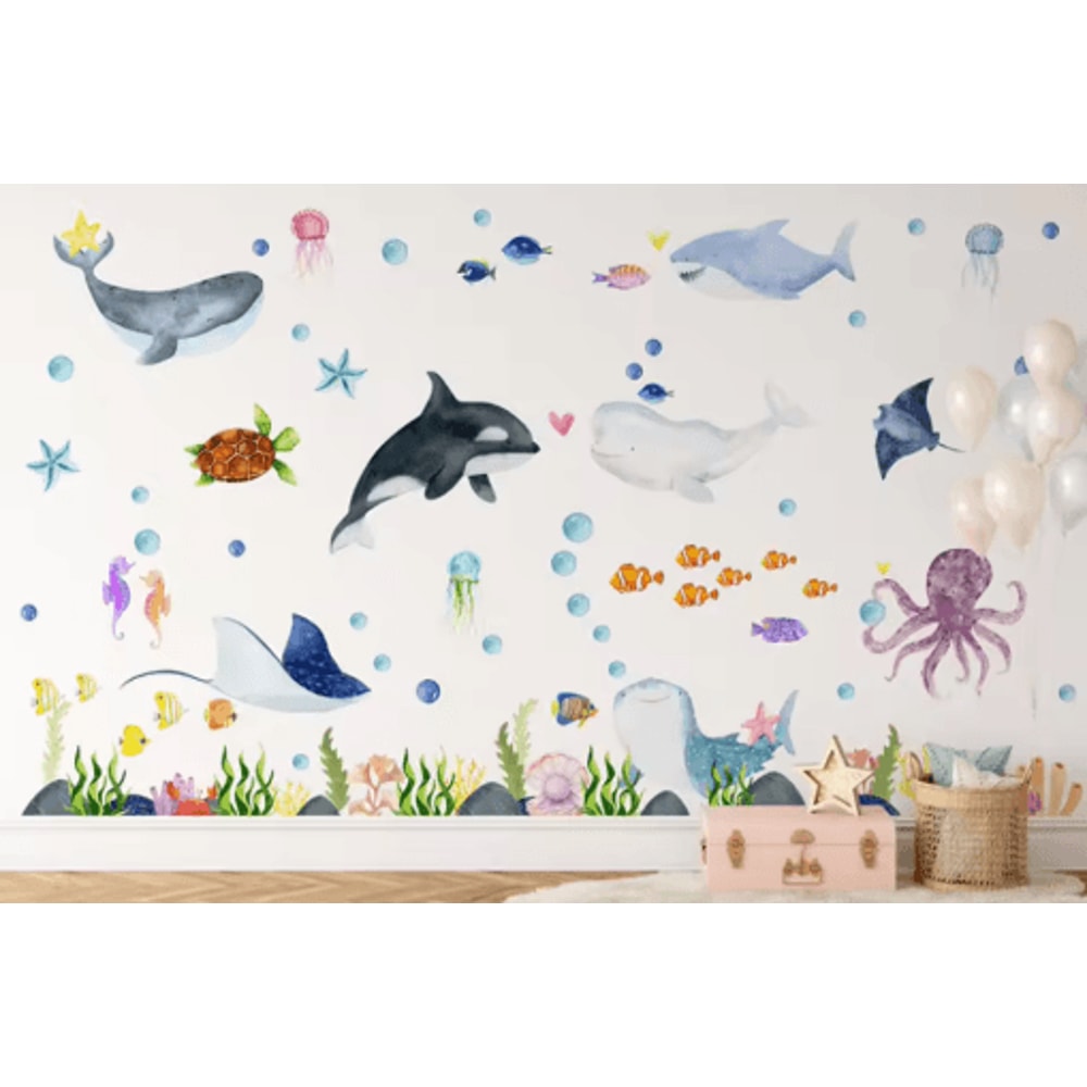 Large Ocean Wall Stickers Undersea Animal Nursery Kids Room Wall Decals 0