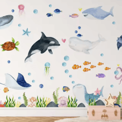 large ocean wall stickers undersea animal nursery & kids room wall decals