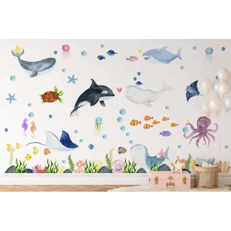 Large Ocean Wall Stickers Undersea Animal Nursery Kids Room Wall Decals 0