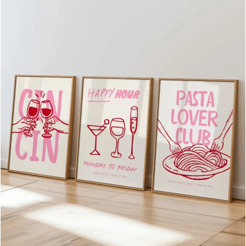 3PCS Cocktail Wall Art Set Retro Italian Happy Hour Kitchen Bar Posters 2