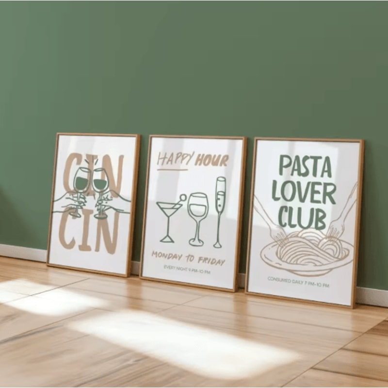 3PCS Cocktail Wall Art Set Retro Italian Happy Hour Kitchen Bar Posters 6