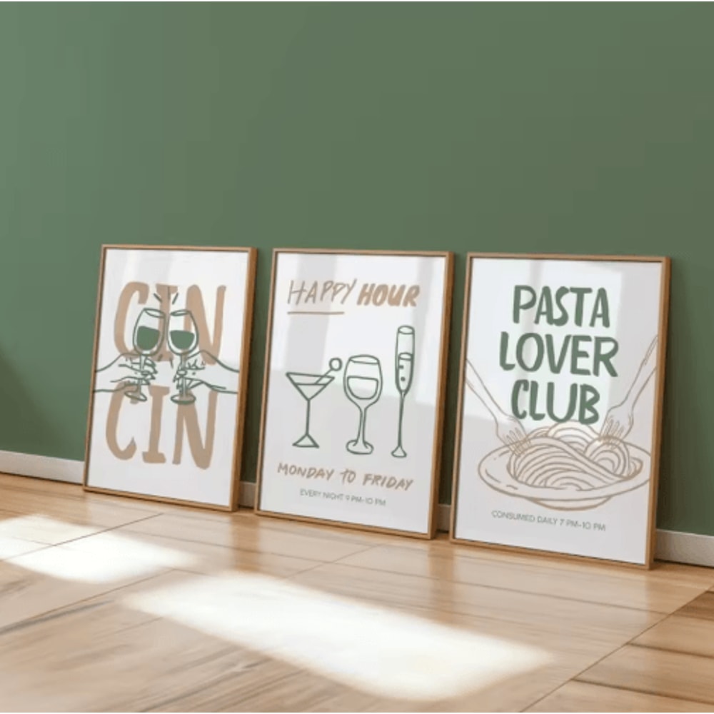 3PCS Cocktail Wall Art Set Retro Italian Happy Hour Kitchen Bar Posters 0