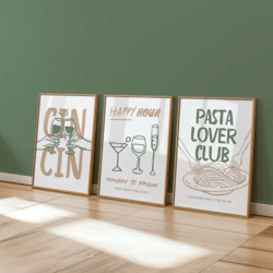 3pcs cocktail wall art set retro italian happy hour kitchen & bar posters