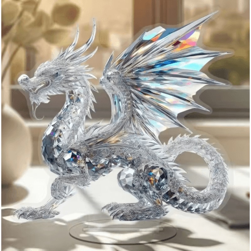 Acrylic Crystal Dragon Figurine Sleek Fantasy Desk Decor Gift Collectible 3