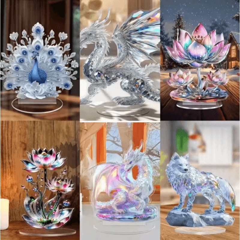 Acrylic Crystal Dragon Figurine Sleek Fantasy Desk Decor Gift Collectible 0