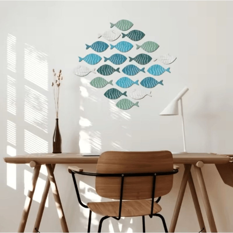 20pcs Wooden Fish Wall Decor Set Coastal Beach Hanging Nautical Art 3