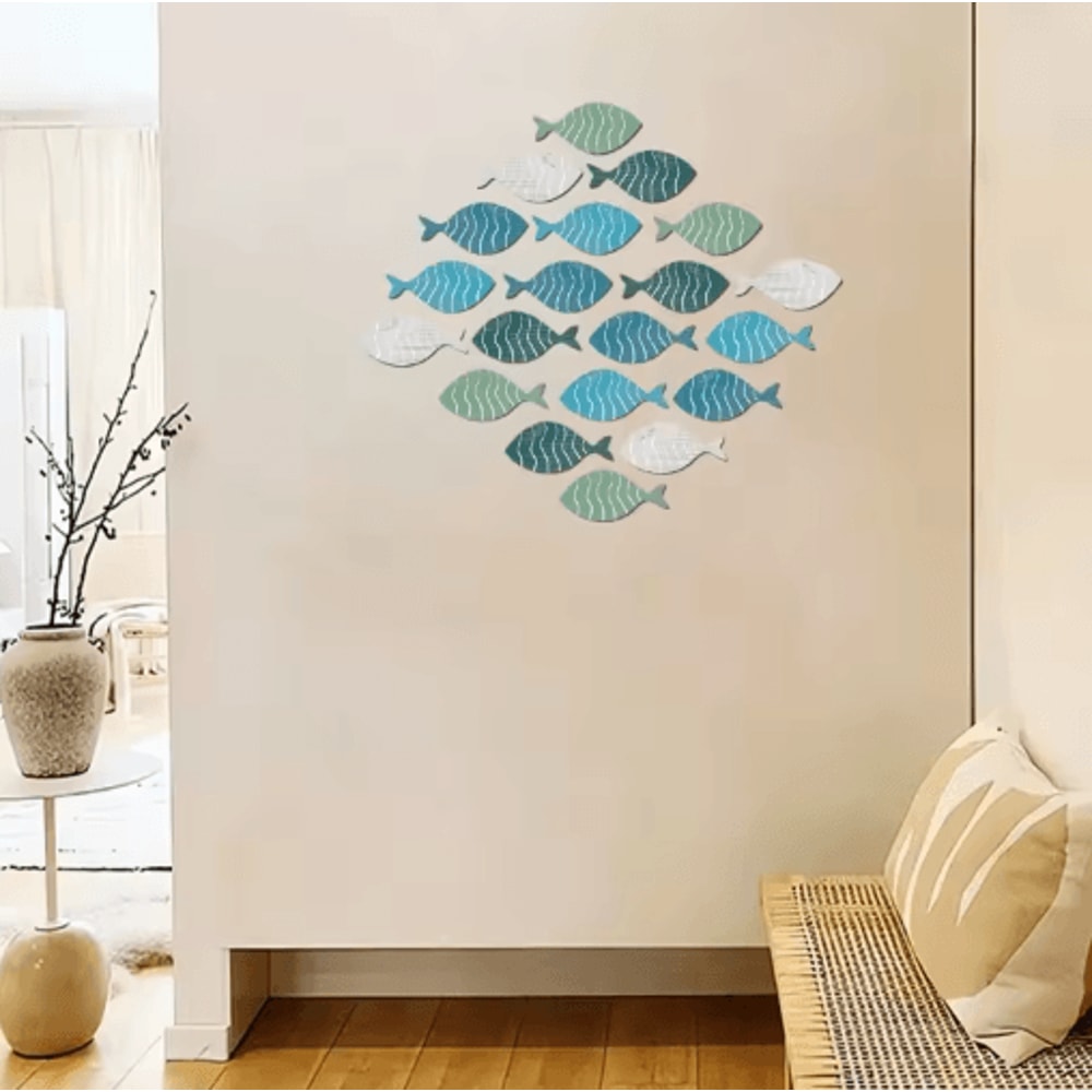20pcs Wooden Fish Wall Decor Set Coastal Beach Hanging Nautical Art 4