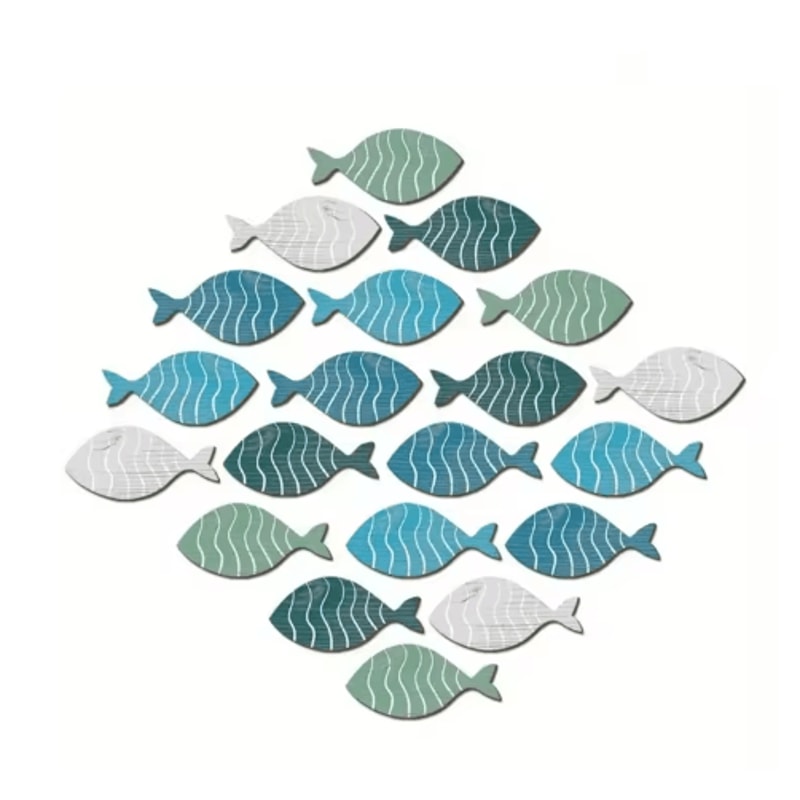20pcs Wooden Fish Wall Decor Set Coastal Beach Hanging Nautical Art 0