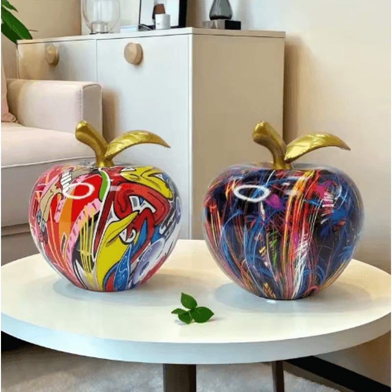 Colorful Abstract Apple Statue Resin Floral Art Desk Home Decor 5