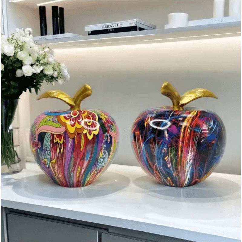 Colorful Abstract Apple Statue Resin Floral Art Desk Home Decor 6