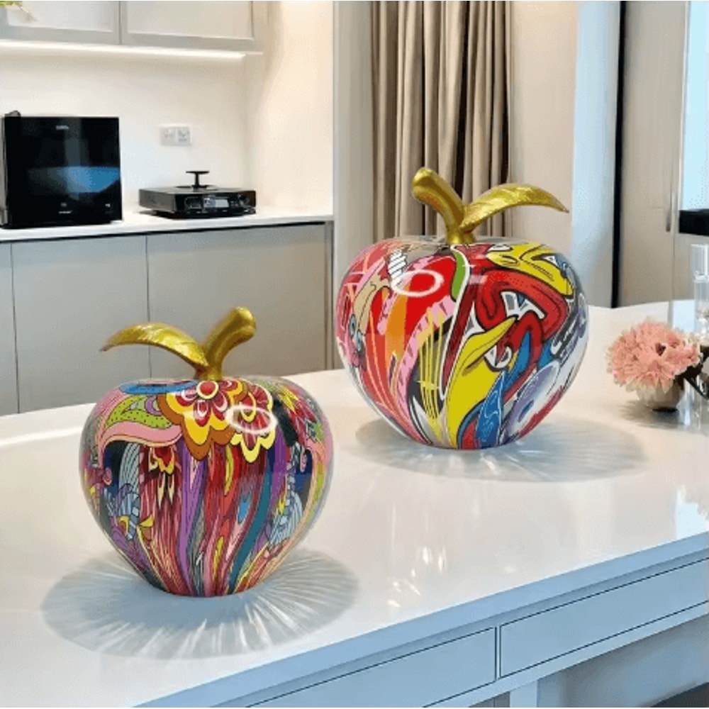 Colorful Abstract Apple Statue Resin Floral Art Desk Home Decor 7