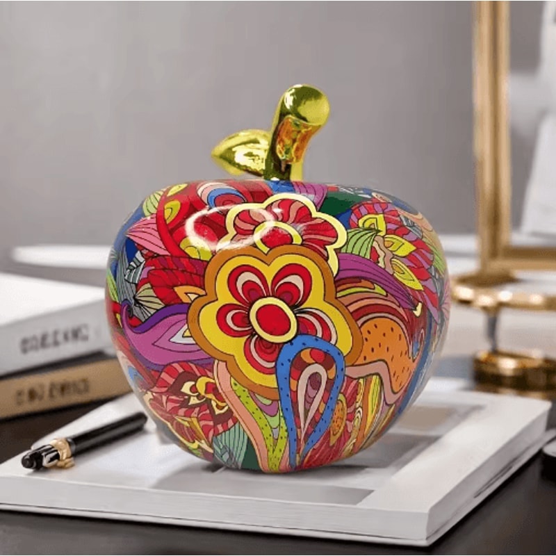 Colorful Abstract Apple Statue Resin Floral Art Desk Home Decor 8