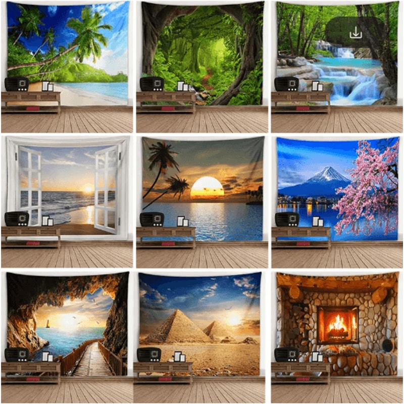 3D Window Scenery Tapestry Nature Wall Mural Background Decor 22