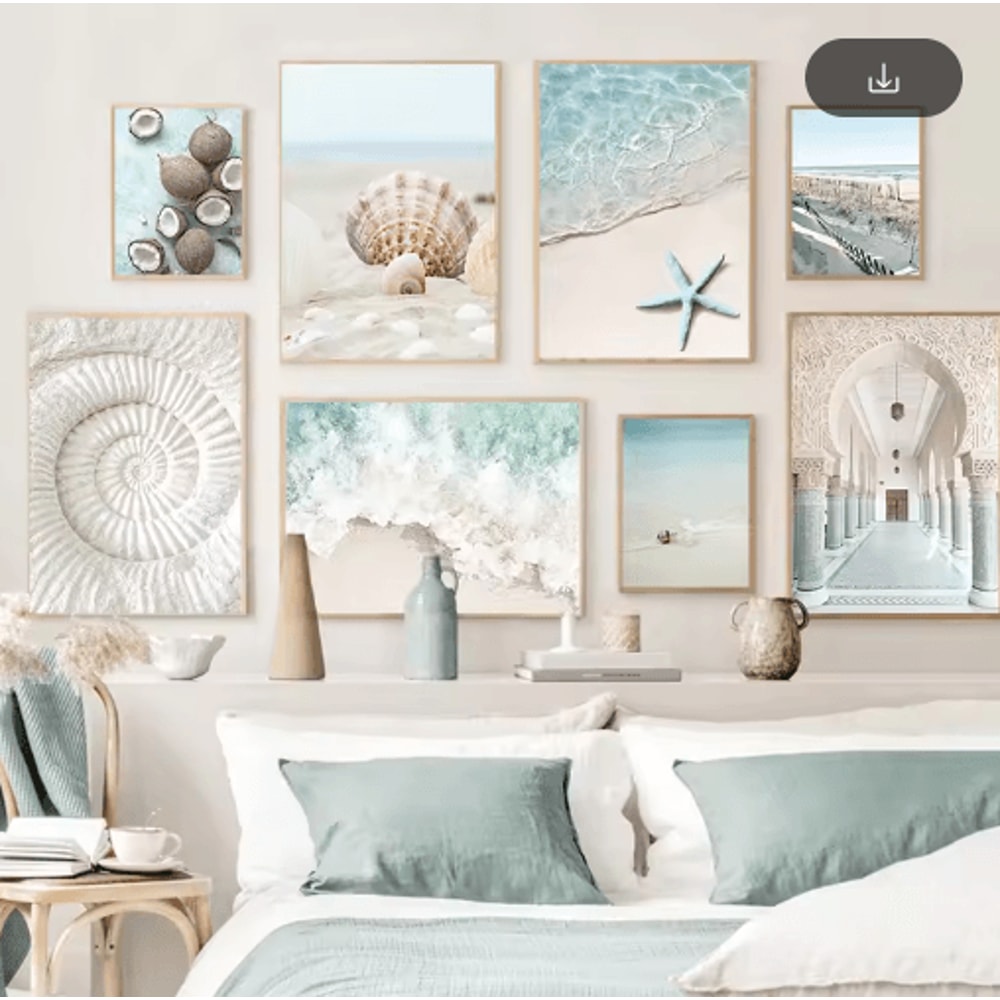 Tropical Ocean Shell Canvas Wall Art Summer Coastal Living Room Decor 0