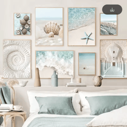tropical ocean shell canvas wall art – summer coastal living room decor