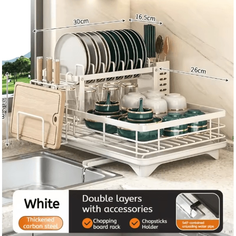 Adjustable Stainless Steel Over Sink Dish Drying Rack With Drainboard 1