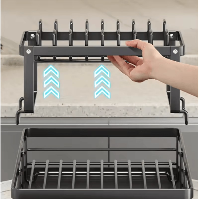 Adjustable Stainless Steel Over Sink Dish Drying Rack With Drainboard 8