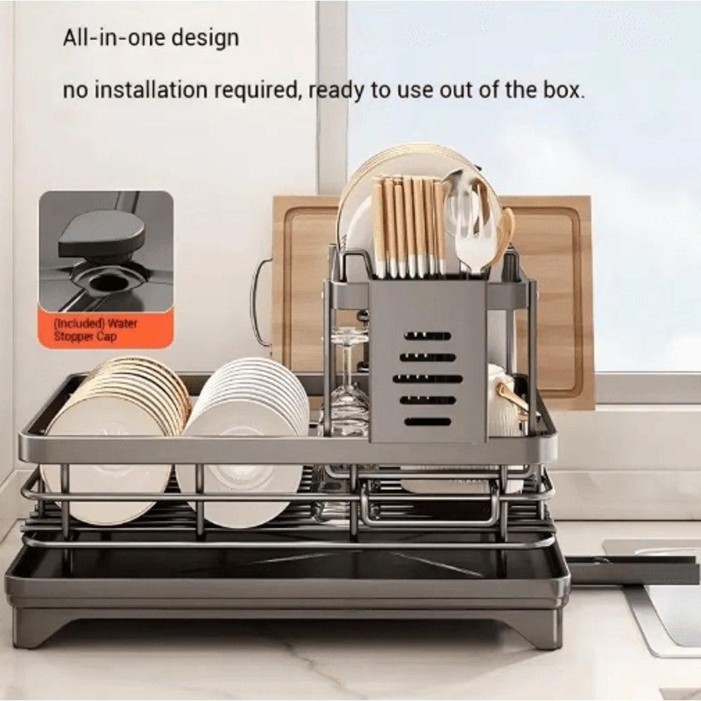Adjustable Stainless Steel Over Sink Dish Drying Rack With Drainboard 0