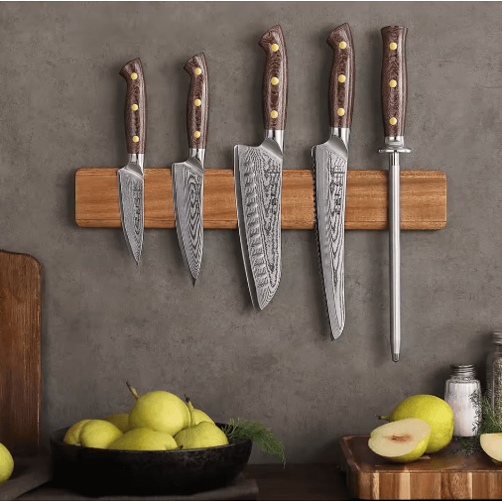 Hezhen Acacia Wood Magnetic Knife Holder 400mm Wall Mounted Knife Rack 3