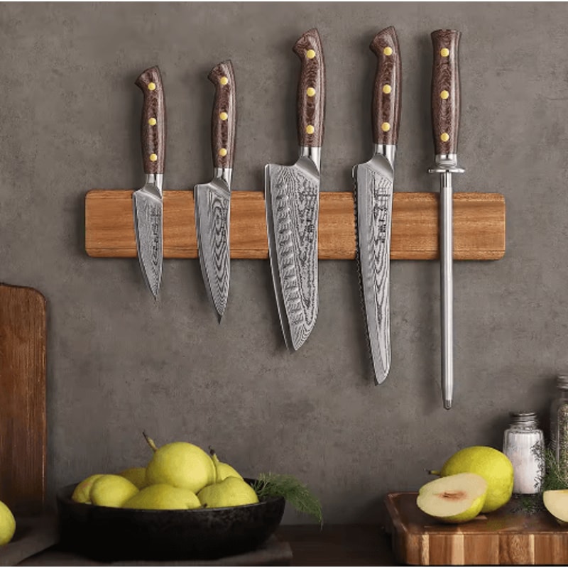 Hezhen Acacia Wood Magnetic Knife Holder 400mm Wall Mounted Knife Rack 3