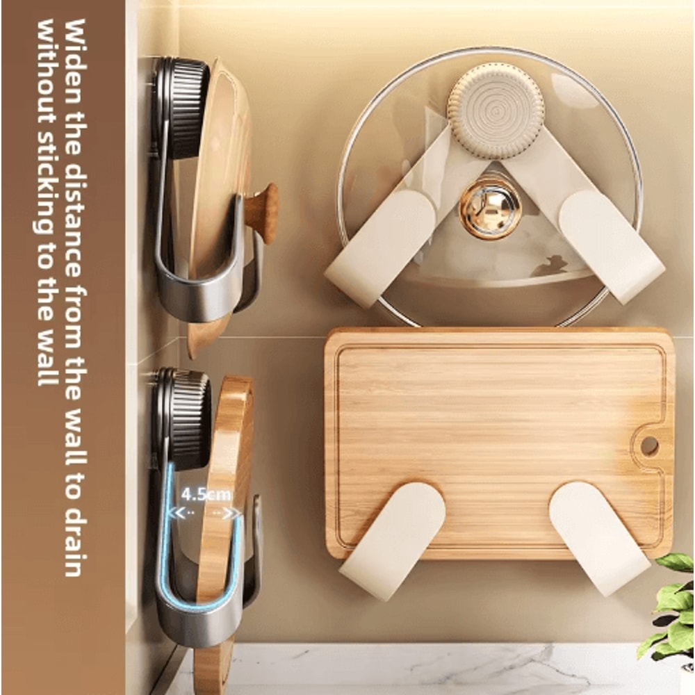 WallMounted Pot Lid Cutting Board Holder NoDrill MultiPurpose Kitchen Organizer 9
