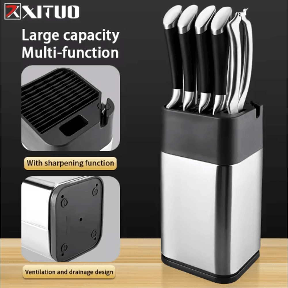 XITUO Stainless Steel Knife Holder Universal Knife Block With Builtin Sharpener 0