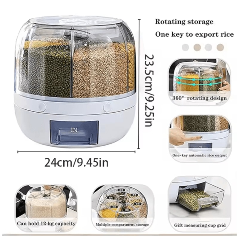 360 Rotating Grain Dispenser Airtight Rice Dry Food Storage Organizer 2
