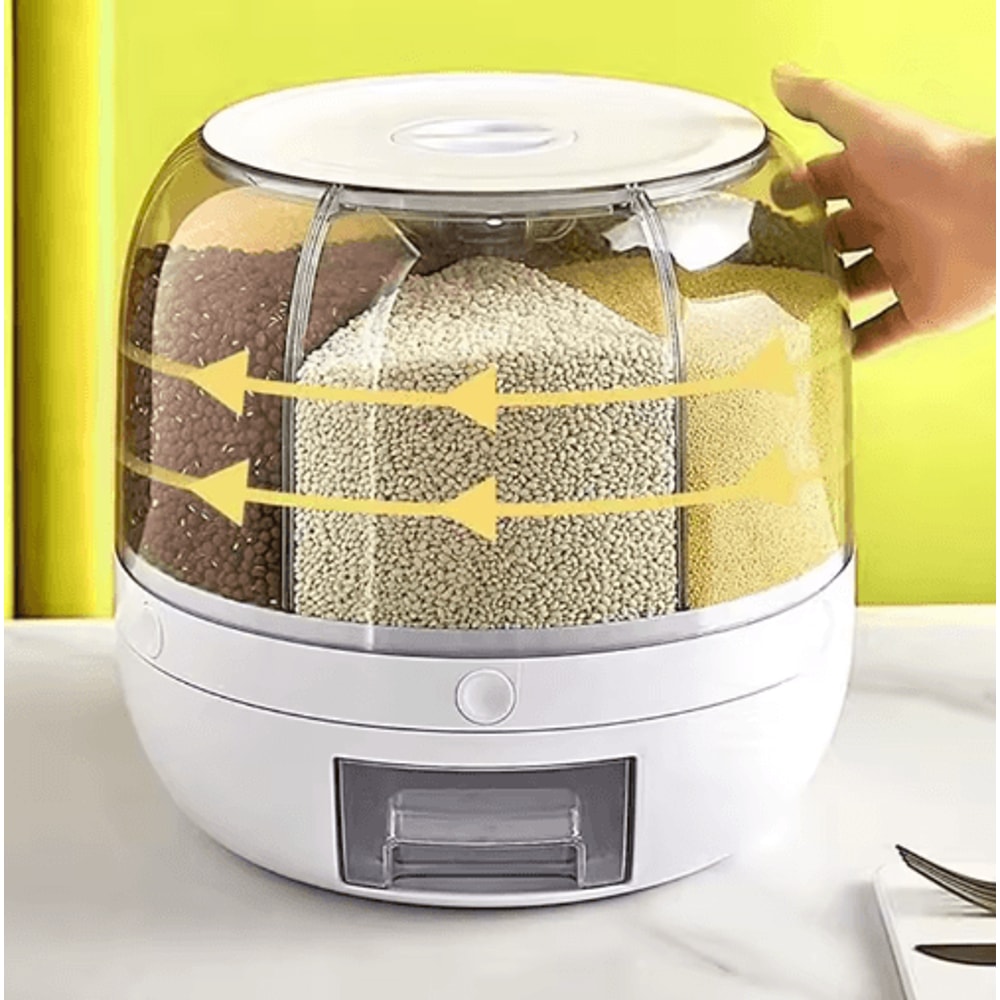 360 Rotating Grain Dispenser Airtight Rice Dry Food Storage Organizer 4