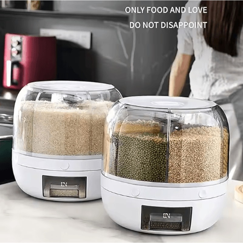 360 Rotating Grain Dispenser Airtight Rice Dry Food Storage Organizer 5